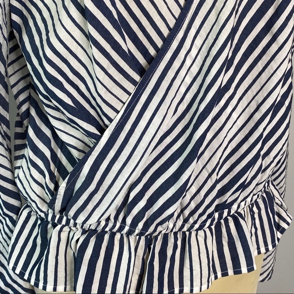Express Navy Striped Keyhole Back Blouse - Picture 5 of 12